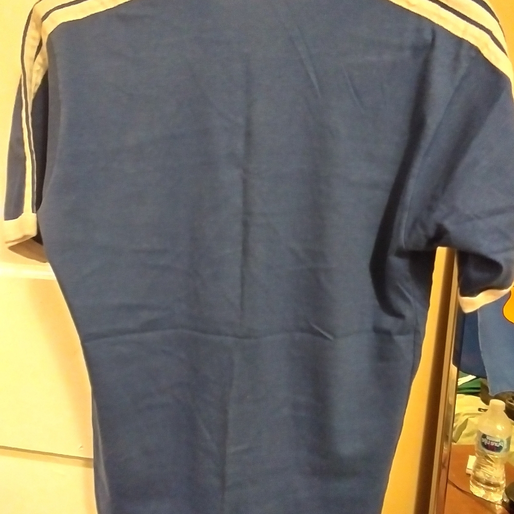 Vintage blue and white Adidas soccer v neck t shirt